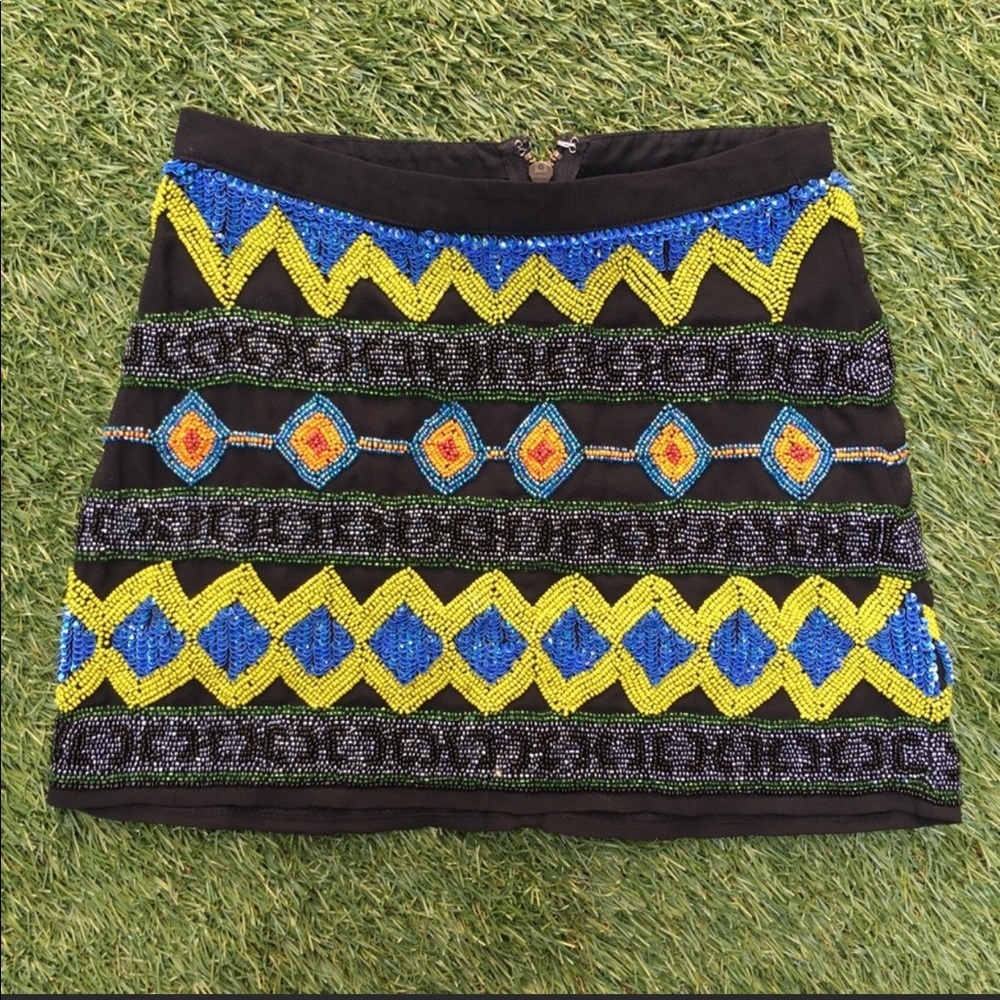 Topshop | Beaded Sequin Aztec Print Skirt